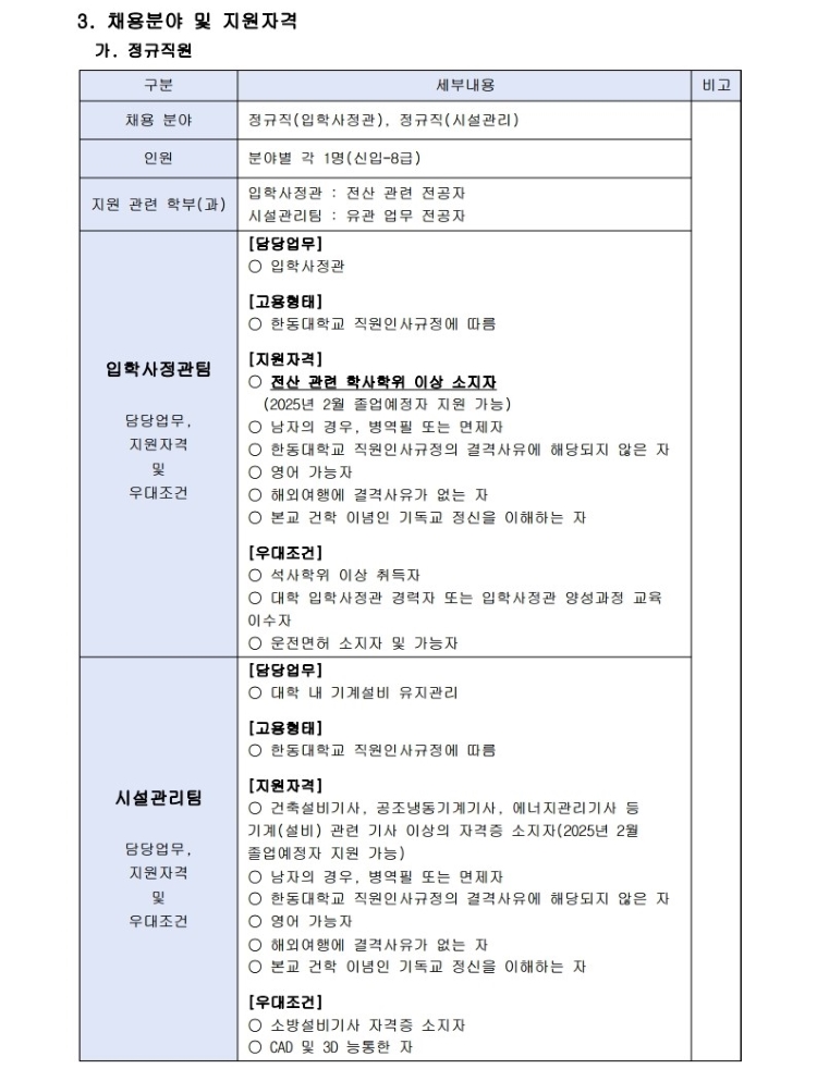[한동대학교] 2024년 정규직원 및 전문직원 채용 (~12/20)